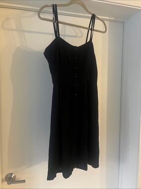 Black Double-Spaghetti Strap Mini Dress with Button Front